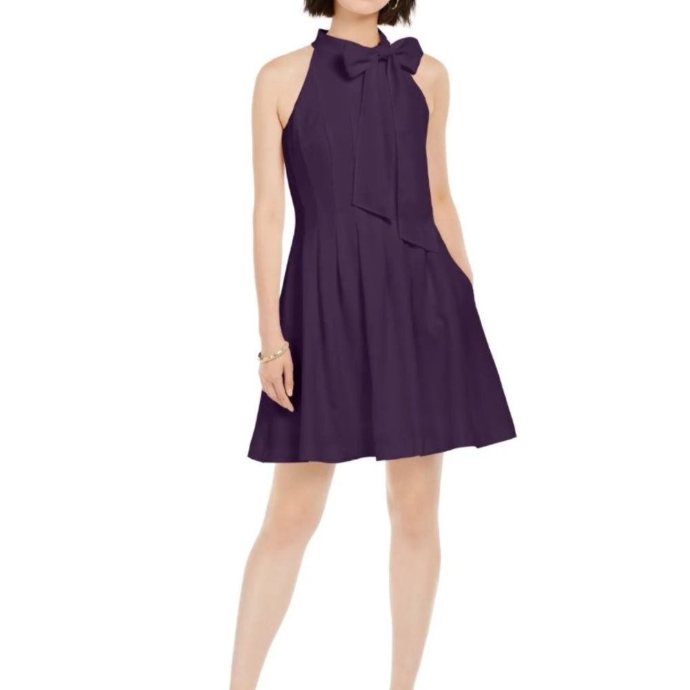 Vince Camuto Womens Dark Purple Halter Dress Bow Neckline -Size 12